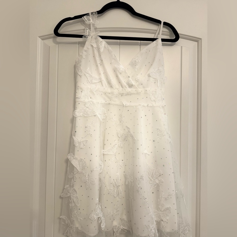 Handmade - White Dress with Lace and Butterfly Embellishments